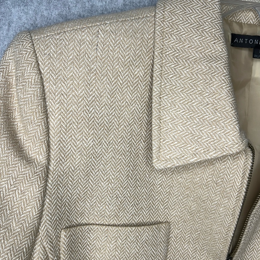 Antonio Melani Womens Size 12 Wool Silk Blend Herringbone Tan Cream Lined Jacket - Picture 3 of 15